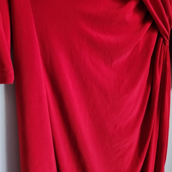 Lauren Ralph Lauren Size 8 Red Faux Wrap Long Sleeve Dress Knee Length Stretchy - Picture 10 of 12